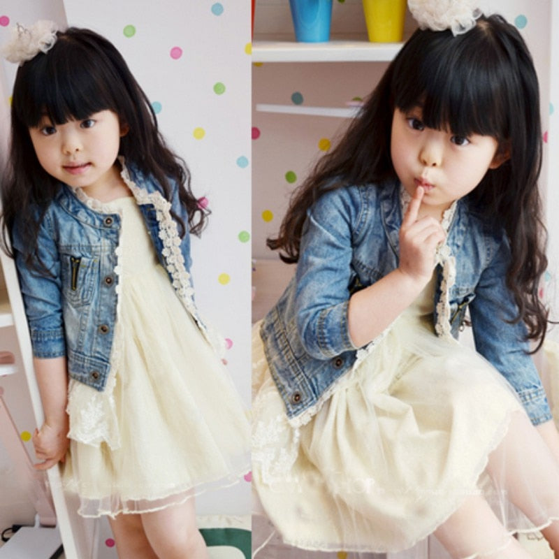 Girls Kids Jean Coat Jacket Outwear Denim Top Button Lace Button Outfits