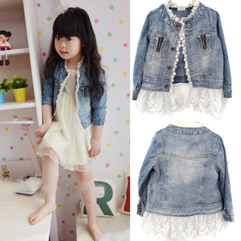 Girls Kids Jean Coat Jacket Outwear Denim Top Button Lace Button Outfits