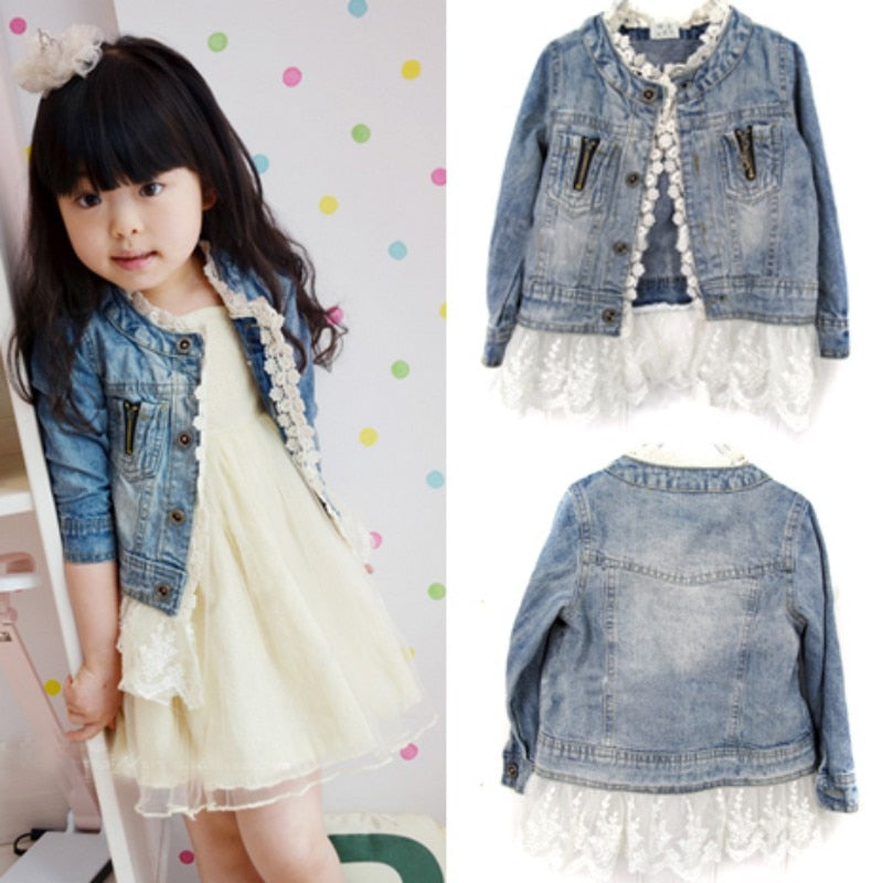 Girls Kids Jean Coat Jacket Outwear Denim Top Button Lace Button Outfits