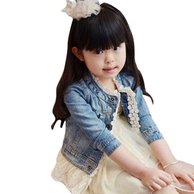 Girls Kids Jean Coat Jacket Outwear Denim Top Button Lace Button Outfits