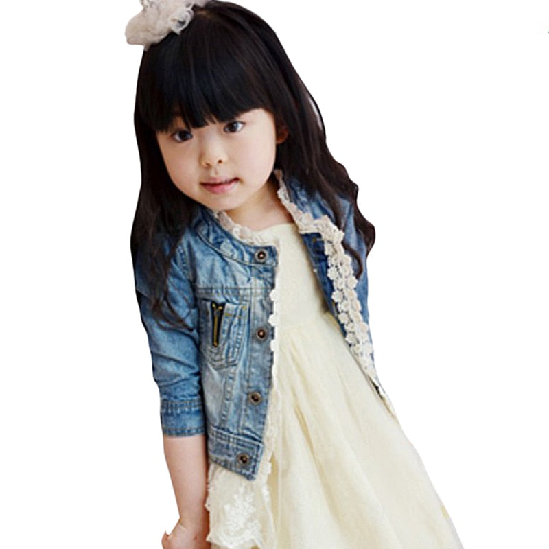 Girls Kids Jean Coat Jacket Outwear Denim Top Button Lace Button Outfits