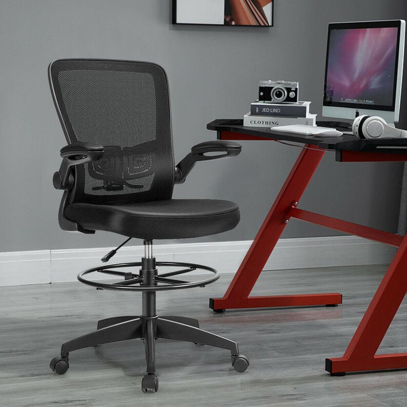 Drafting Chair Tall Office Chair Adjustable Height w/Lumbar Support Flip Up Arms