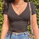 Korean Tees T-Shirt Winter Soild For Girls Streetwear T-Shirt Short Sleeve Hipster Casual Hoody Bandage Top  Aesthetic Clothes