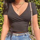 Korean Tees T-Shirt Winter Soild For Girls Streetwear T-Shirt Short Sleeve Hipster Casual Hoody Bandage Top  Aesthetic Clothes