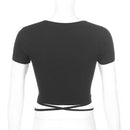 Korean Tees T-Shirt Winter Soild For Girls Streetwear T-Shirt Short Sleeve Hipster Casual Hoody Bandage Top  Aesthetic Clothes