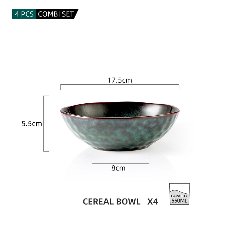 Starry Green 4/8/12-Piece 550ML  Bowl Set Vintage Ceramic