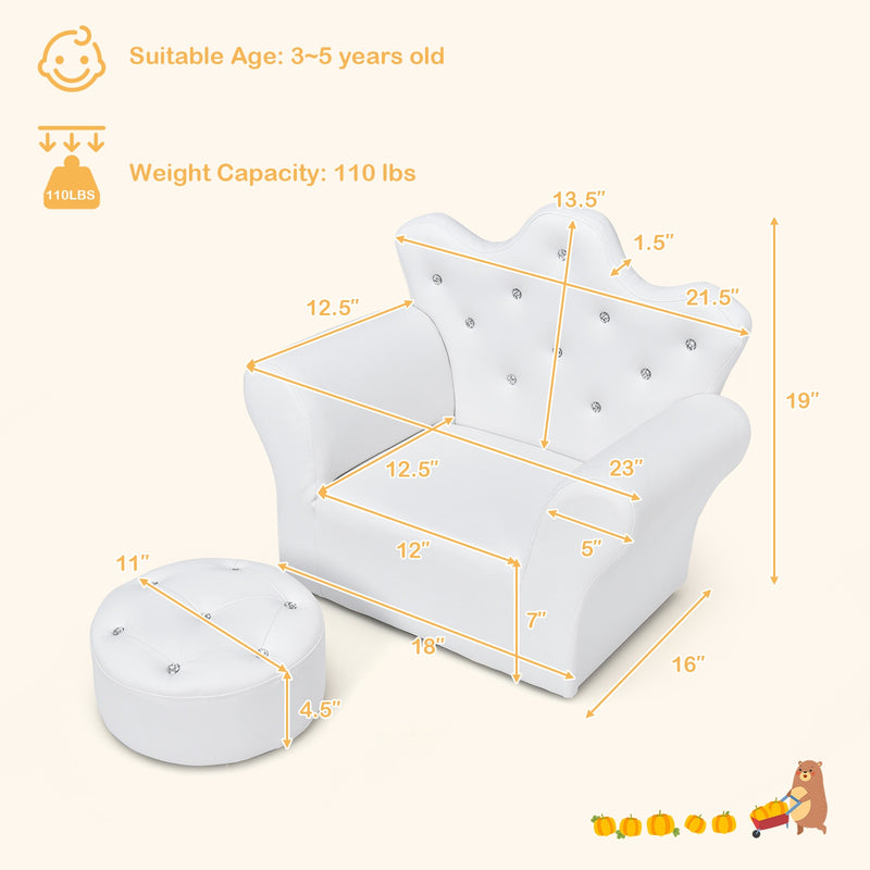 Kids Sofa Armrest Chair Couch Children Toddler Birthday Gift w/ Ottoman HW54194