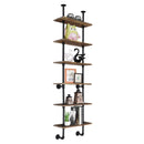 6-Shelf Rustic Pipe Shelving Unit, Vintage Industrial Pipe Wall Shelf Brown