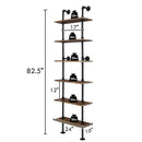 6-Shelf Rustic Pipe Shelving Unit, Vintage Industrial Pipe Wall Shelf Brown
