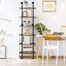 6-Shelf Rustic Pipe Shelving Unit, Vintage Industrial Pipe Wall Shelf Brown