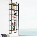 6-Shelf Rustic Pipe Shelving Unit, Vintage Industrial Pipe Wall Shelf Brown
