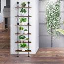 6-Shelf Rustic Pipe Shelving Unit, Vintage Industrial Pipe Wall Shelf Brown
