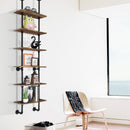 6-Shelf Rustic Pipe Shelving Unit, Vintage Industrial Pipe Wall Shelf Brown