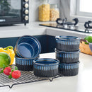 6-Piece 300ML Blue Ceramic Ramekins Baking Cup for Souffle,Creme