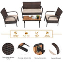 4PCS Patio Rattan Furniture Set Outdoor Conversation Set Coffee Table w/Cushions HW66527