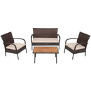 4PCS Patio Rattan Furniture Set Outdoor Conversation Set Coffee Table w/Cushions HW66527