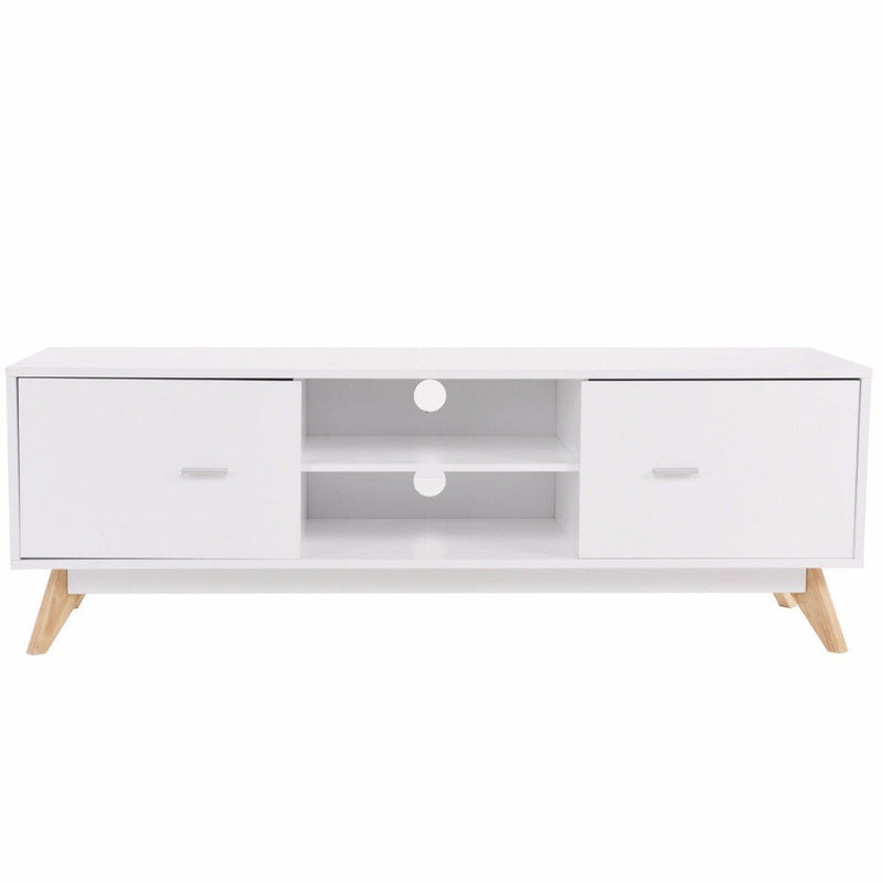 Modern TV Stand Entertainment Center Console Cabinet Stand 2 Doors Shelves White Wood Living Room Furniture HW60413