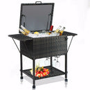 Portable Rattan Cooler Cart Trolley Outdoor Patio Pool Party Ice Drink Mix Brown HW52974