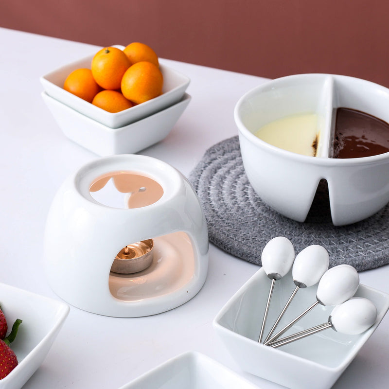 Mini Chocolate Fondue Set Two-layer Porcelain Tealight Cheese Fondue