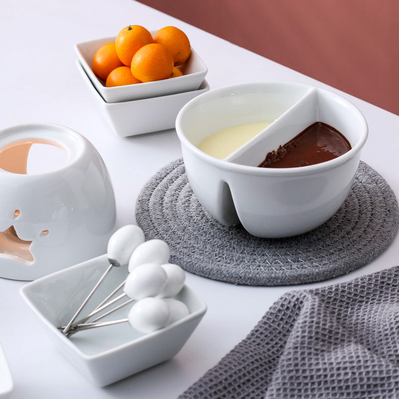 Mini Chocolate Fondue Set Two-layer Porcelain Tealight Cheese Fondue