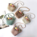 Children Flower Zipper Cross-body Handbag Fashion Girls Kids Straw Shoulder Messenger Bag