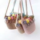 Children Flower Zipper Cross-body Handbag Fashion Girls Kids Straw Shoulder Messenger Bag