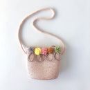 Children Flower Zipper Cross-body Handbag Fashion Girls Kids Straw Shoulder Messenger Bag