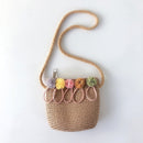 Children Flower Zipper Cross-body Handbag Fashion Girls Kids Straw Shoulder Messenger Bag