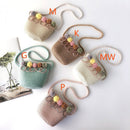 Children Flower Zipper Cross-body Handbag Fashion Girls Kids Straw Shoulder Messenger Bag
