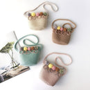 Children Flower Zipper Cross-body Handbag Fashion Girls Kids Straw Shoulder Messenger Bag