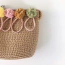 Children Flower Zipper Cross-body Handbag Fashion Girls Kids Straw Shoulder Messenger Bag