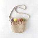 Children Flower Zipper Cross-body Handbag Fashion Girls Kids Straw Shoulder Messenger Bag