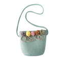 Children Flower Zipper Cross-body Handbag Fashion Girls Kids Straw Shoulder Messenger Bag