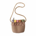 Children Flower Zipper Cross-body Handbag Fashion Girls Kids Straw Shoulder Messenger Bag