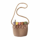 Children Flower Zipper Cross-body Handbag Fashion Girls Kids Straw Shoulder Messenger Bag