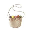 Children Flower Zipper Cross-body Handbag Fashion Girls Kids Straw Shoulder Messenger Bag
