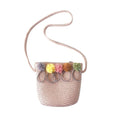 Children Flower Zipper Cross-body Handbag Fashion Girls Kids Straw Shoulder Messenger Bag