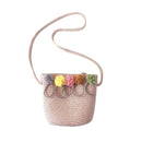 Children Flower Zipper Cross-body Handbag Fashion Girls Kids Straw Shoulder Messenger Bag
