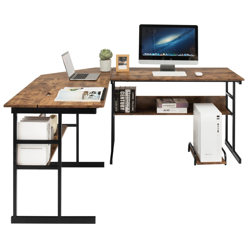 L-Shaped Computer Desk Drafting Table Workstation w/ Tiltable Tabletop HW66803