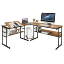 L-Shaped Computer Desk Drafting Table Workstation w/ Tiltable Tabletop HW66803