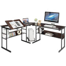 L-Shaped Computer Desk Drafting Table Workstation w/ Tiltable Tabletop HW66803