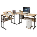 L-Shaped Computer Desk Drafting Table Workstation w/ Tiltable Tabletop HW66803