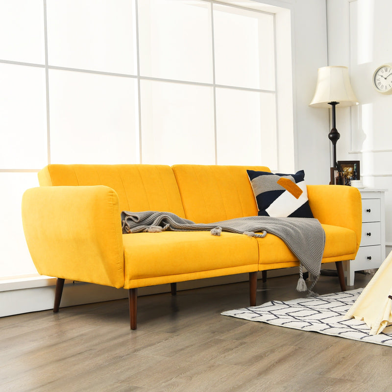 Convertible Futon Sofa Bed Adjustable Couch Sleeper w/ Wood Legs HW66380