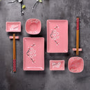 Japanese Style Pink Porcelain Sushi Set with Gift Box