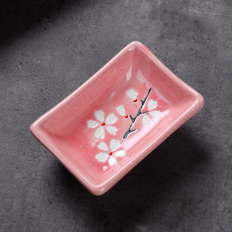 Japanese Style Pink Porcelain Sushi Set with Gift Box