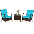 3 PCS Patio Rattan Furniture Set Coffee Table & 2 Rattan Chair with Cushions HW65850