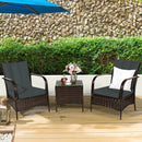 3 PCS Patio Rattan Furniture Set Coffee Table & 2 Rattan Chair with Cushions HW65850