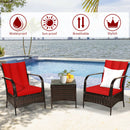 3 PCS Patio Rattan Furniture Set Coffee Table & 2 Rattan Chair with Cushions HW65850