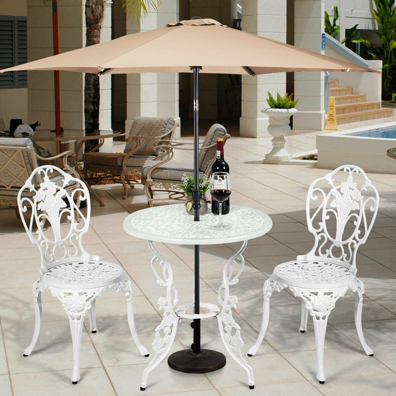3PCS Patio Table Chairs Furniture Bistro Set Cast Aluminum Outdoor Garden White OP70330