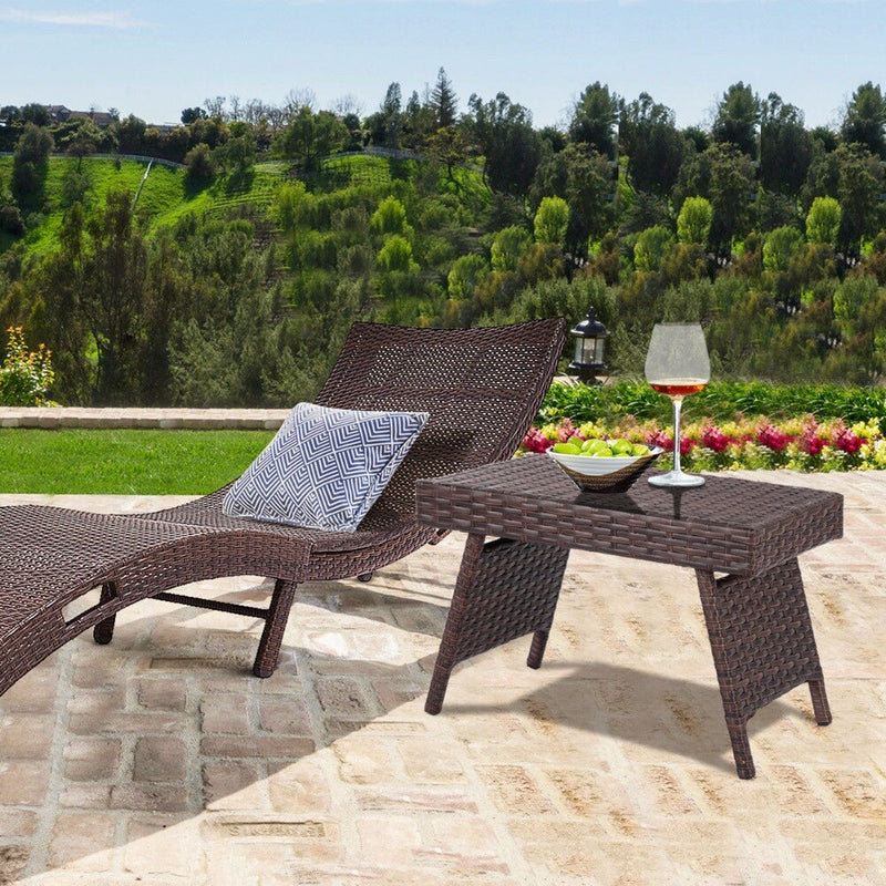 Folding PE Rattan Side Coffee Table Patio Garden Outdoor Furniture Brown NEW Home Furniture HW63889
